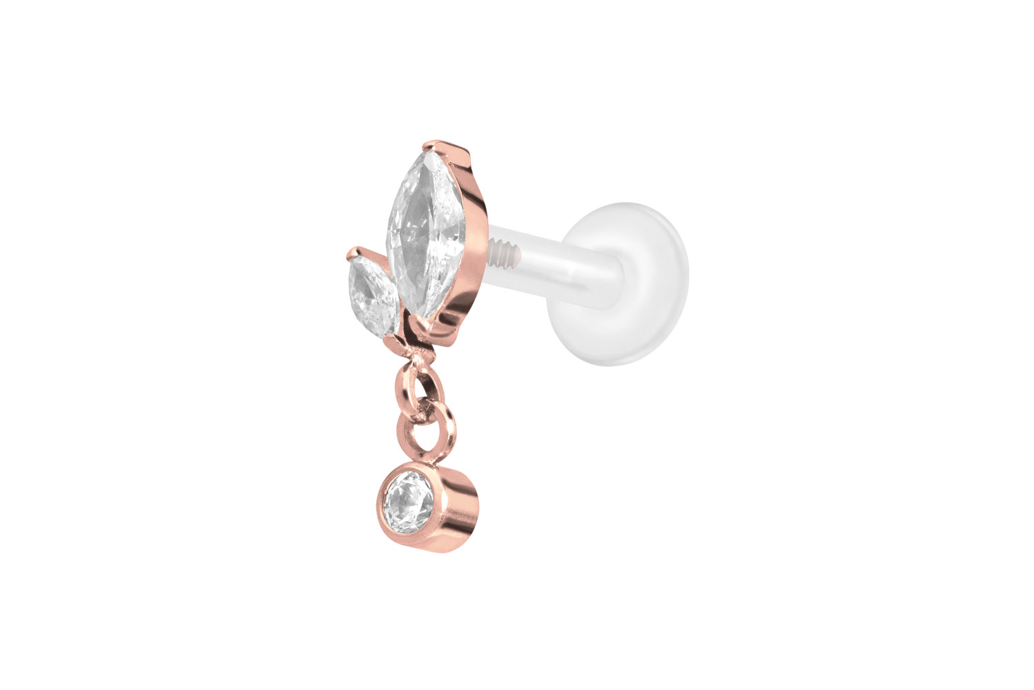 PTFE Labret Piercing mit Innengewinde + Titan-Aufsatz KNOSPE + KRISTALL